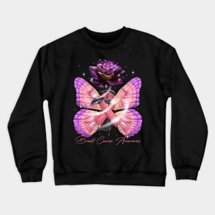 Butterfly Rose Breast Cancer Ribbon Awareness Crewneck Sweatshirt